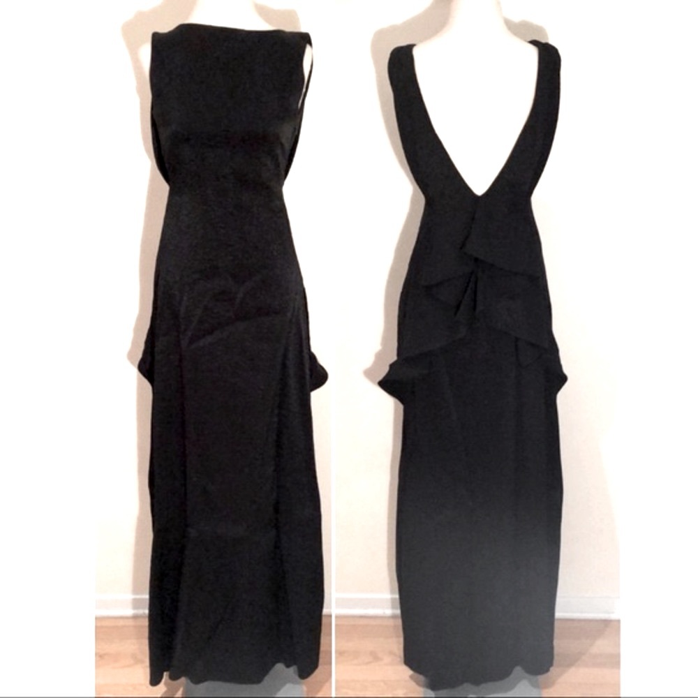 Acqua Studio Dress Maxi Gown Long Draped Plunge V Back Sleeveless Formal Size 4